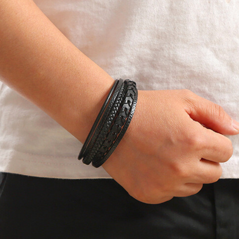 Ragnar Band | Leren Gevlochten Viking Armband
